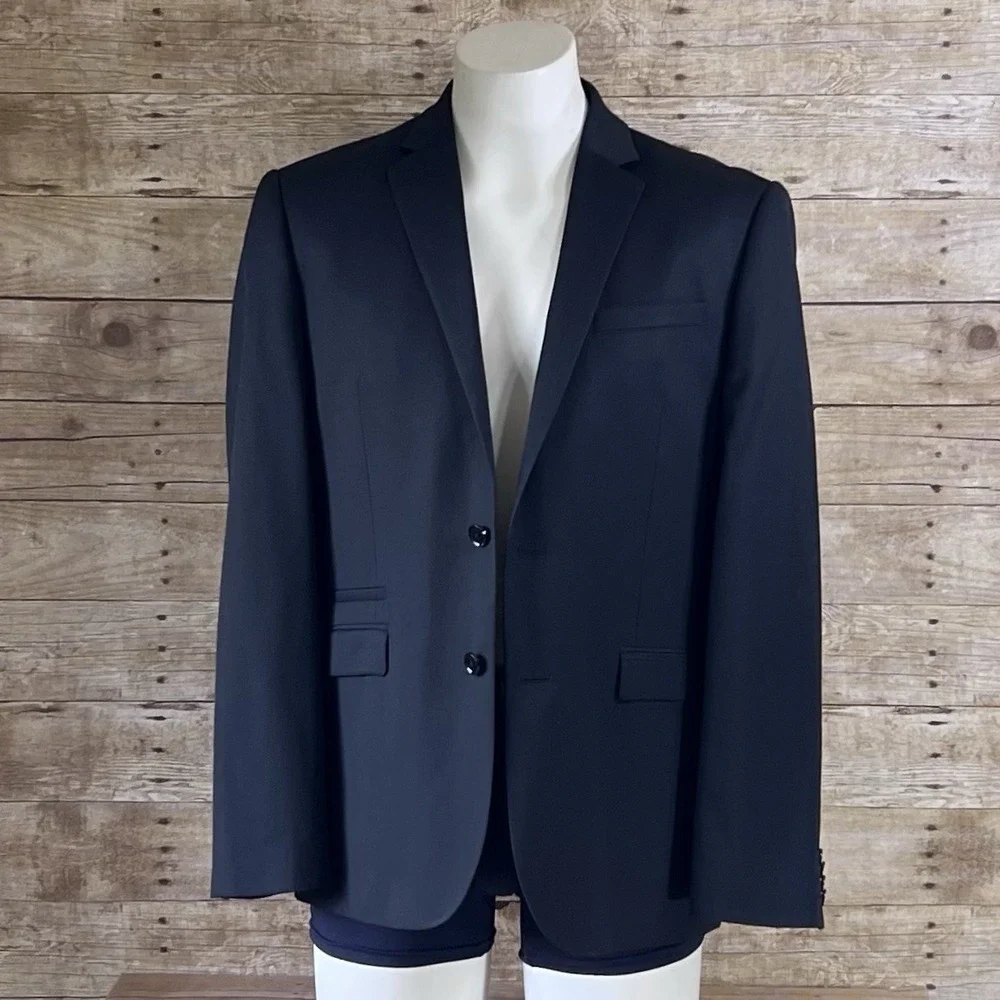 Express Slim Fit Navy Blue Two Button‎ Suit Jacket Blazer Mens 38R Notch Lapel